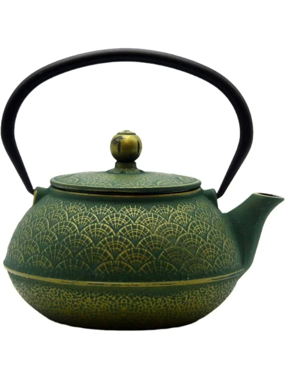 Green Cast Iron Teakettle 900ml Enameled Interior Stovetop Safe Kitchen Teapot